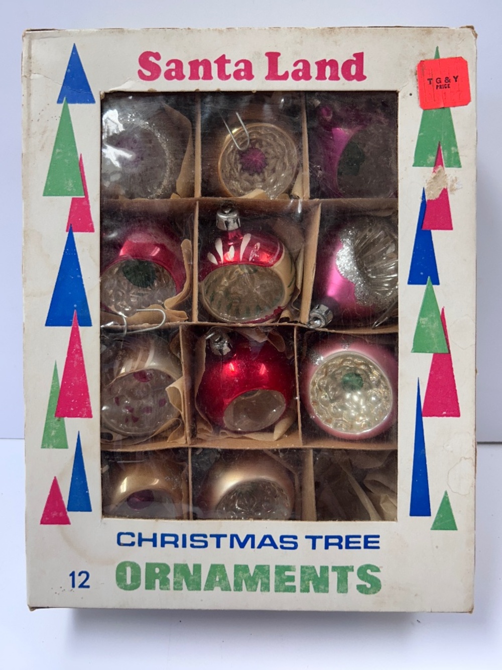 1960s Santa Land Made in Poland Indent Glass Christmas Ornaments Boxed Set of 11